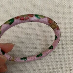 Pink Cloisonné Floral Bangle Bracelet